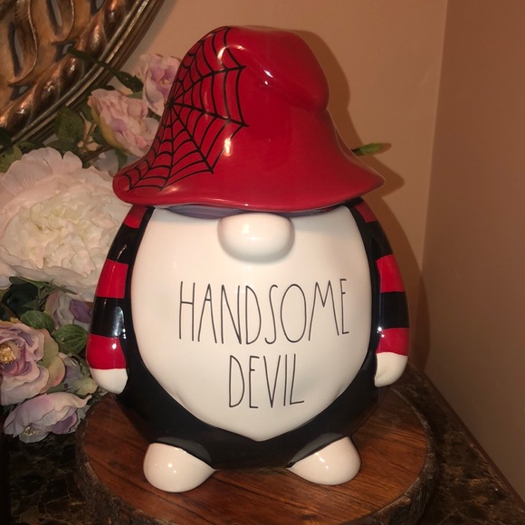 RAE DUNN " HANDSOME DEVIL" COOKIE/CANDY  GNOME CANISTER - Picture 1 of 5